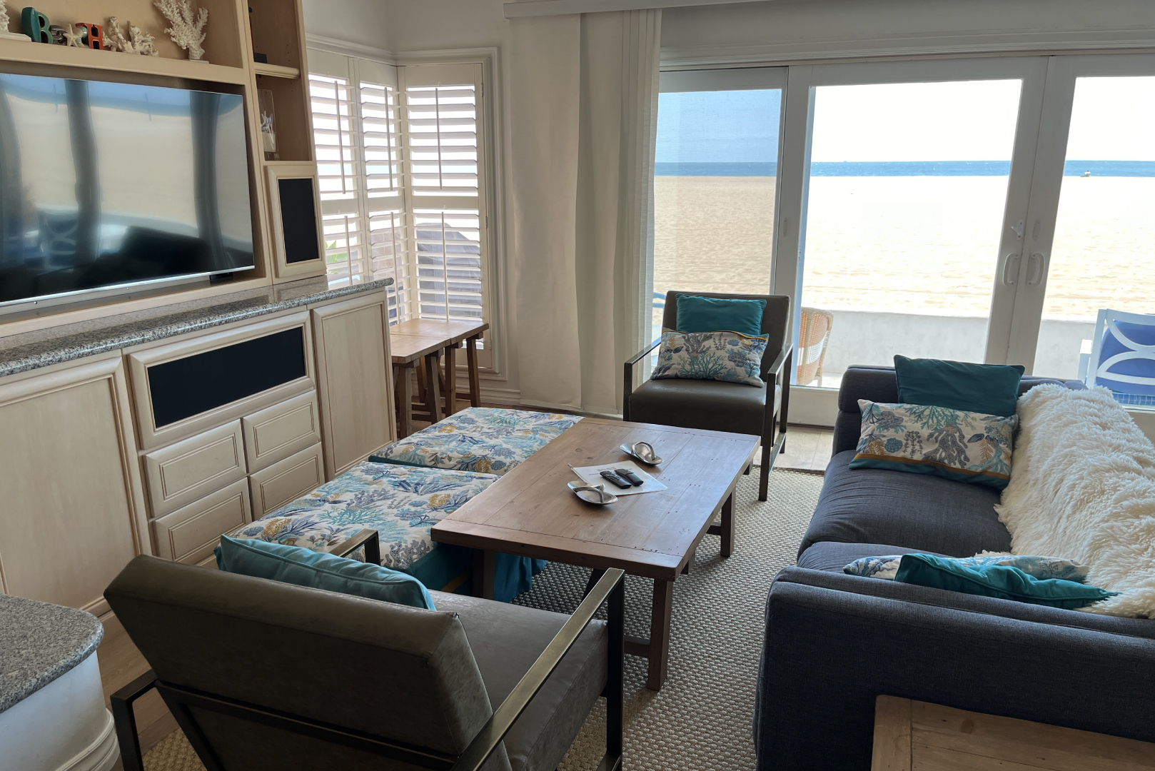 A view of the living room area looking towards the beach