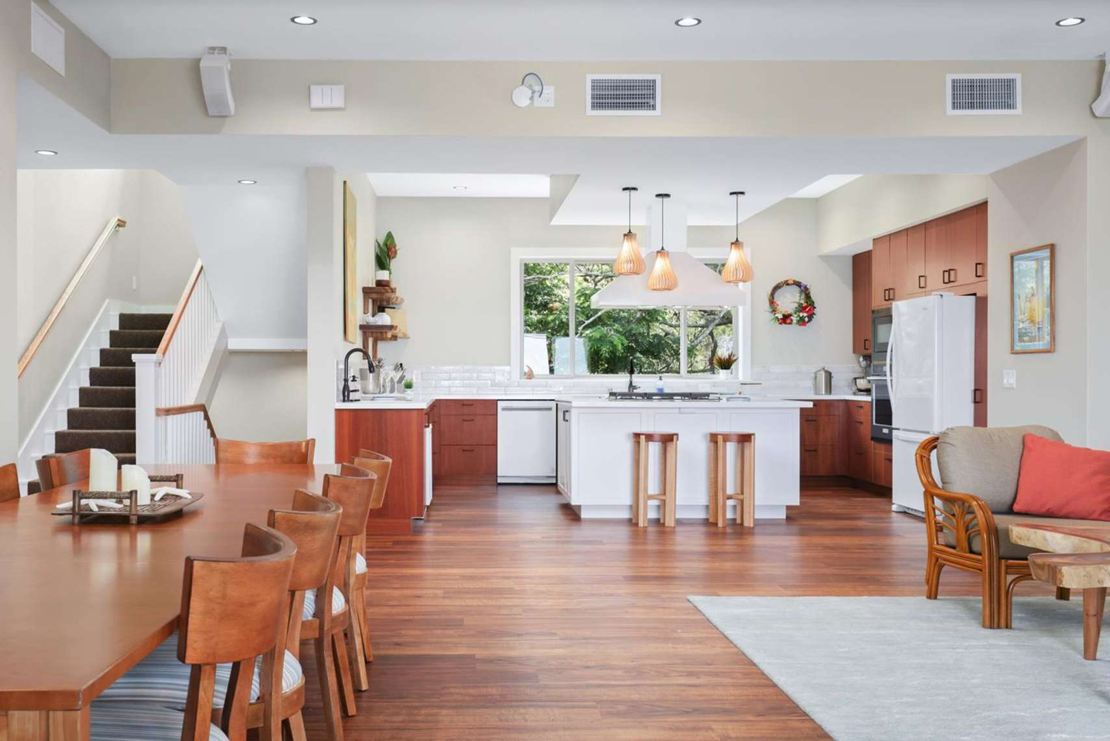 A view of the kitchen from the living area