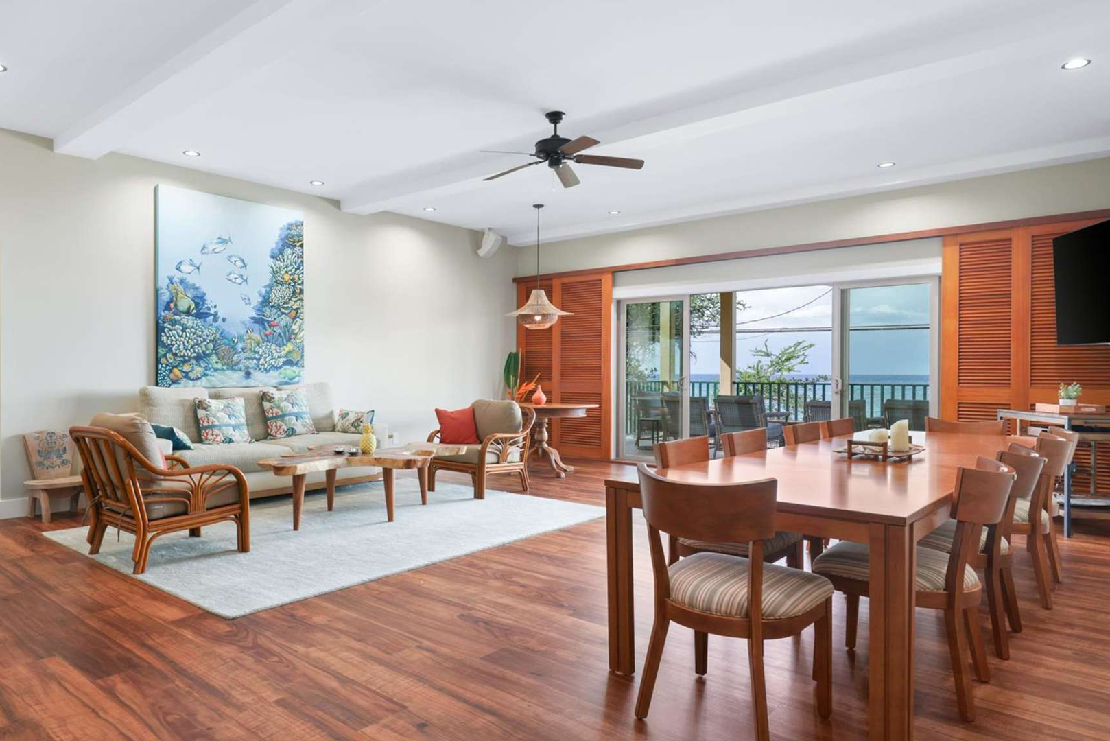 Another view of the living area including the dining table