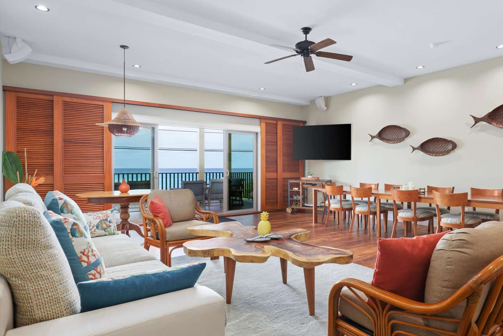 Another view of the living area including the dining table