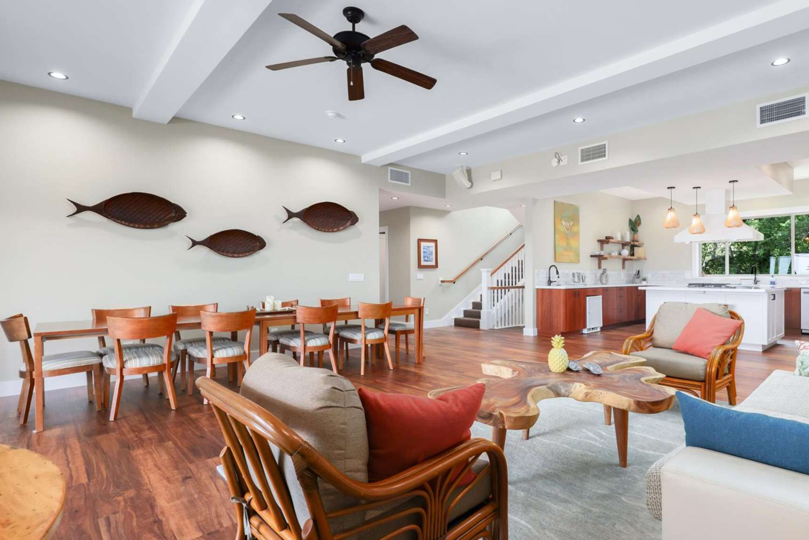 Another view of the living area including the dining table